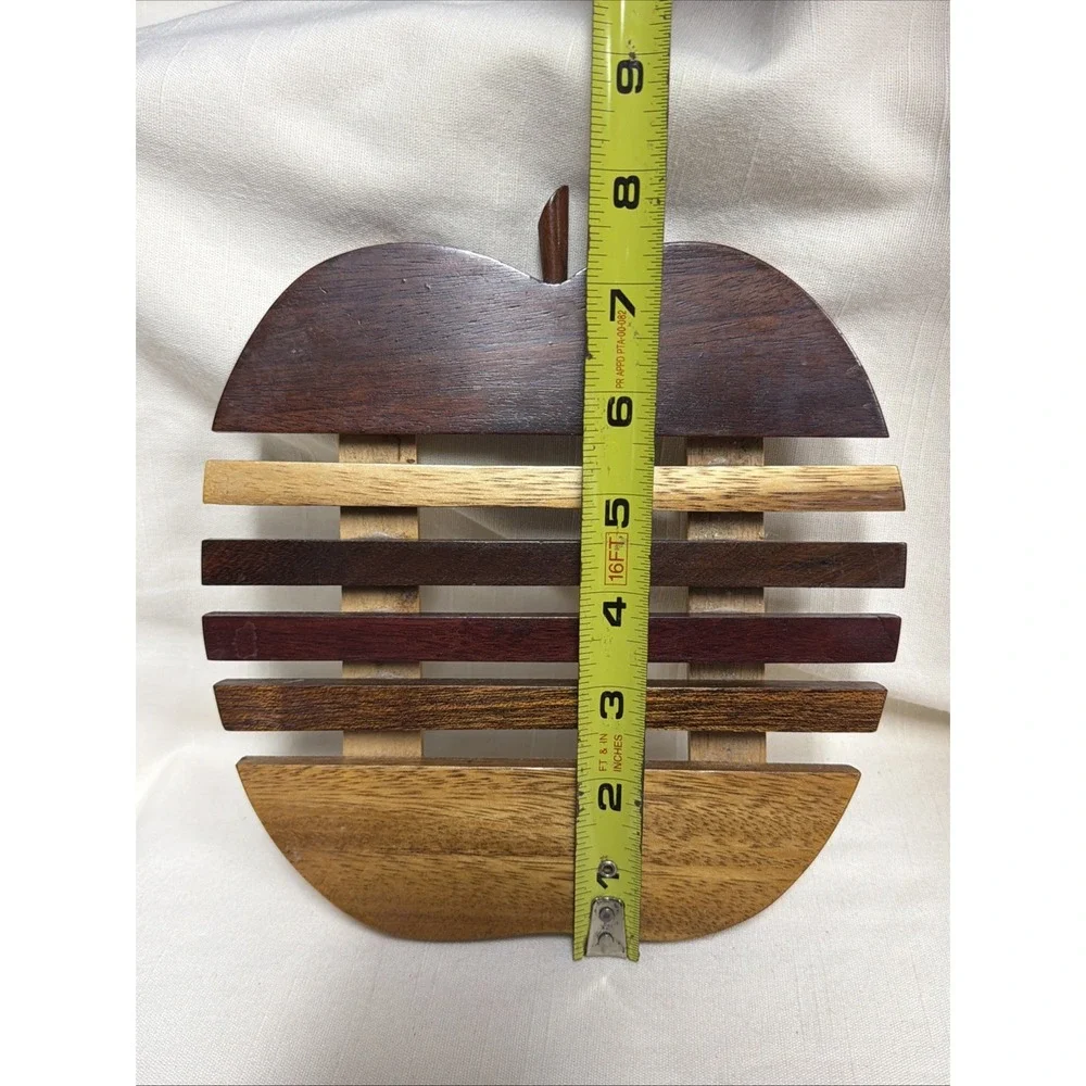 Apple Shaped Wooden Trivet With Multiple Brown Tone Wood Slats